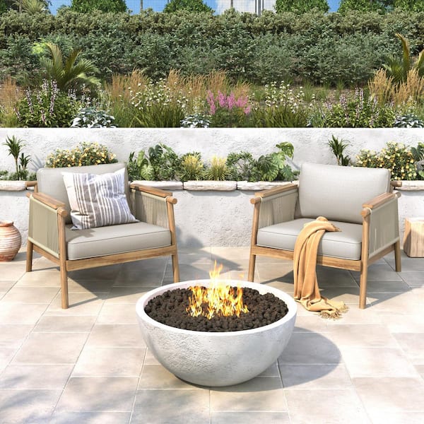 CHRISTOPHER KNIGHT HOME Celine Outdoor Patio Club Chair with Beige Cushions, Rope Weave, Acacia Wood, Teak, Set of 2