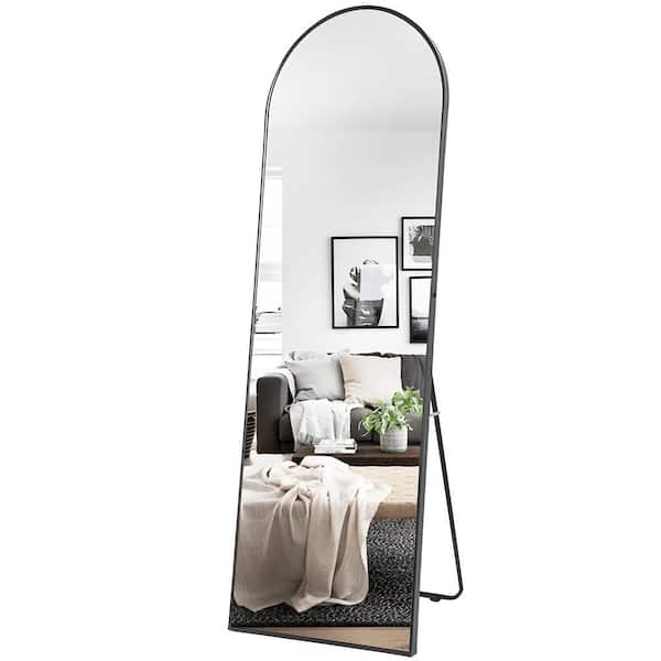 Bunpeony 22 in. W. x 65 in. H Arched Framed Full Length Wall Mount Bathroom Vanity Mirror in Black
