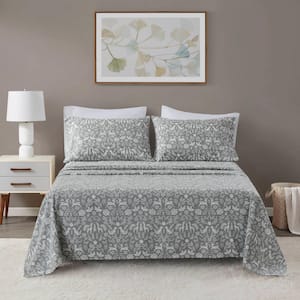 Oversized Cotton Flannel 4-Piece Sage Winter Fauna Cotton Queen Sheet Set