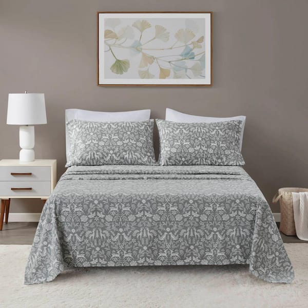 Beautyrest Oversized Cotton Flannel 4-Piece Sage Winter Fauna Cotton King Sheet Set