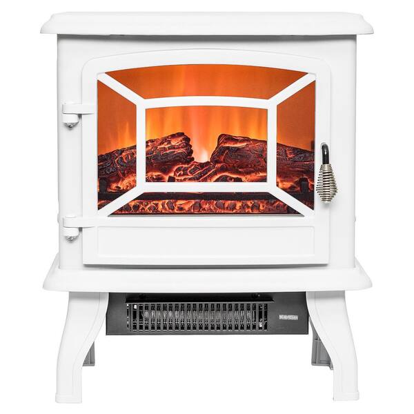 AKDY 400 sq.ft Electric Stove in White with Vintage Glass Door Realistic Flame and Logs