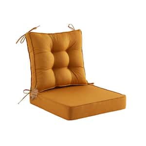Outdoor Deep Seat Cushions Set With Tie, Extra Thick Seat:24"Lx24"Wx4"H, Tufted Low Back 22"Lx24"Wx6"H, Mustard Yellow