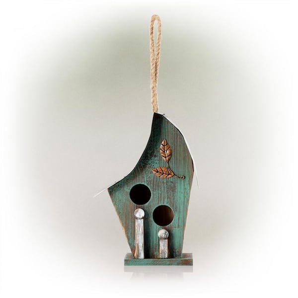 Alpine Corporation 12 in. Tall Outdoor Hanging Wooden Birdhouse, Turquoise