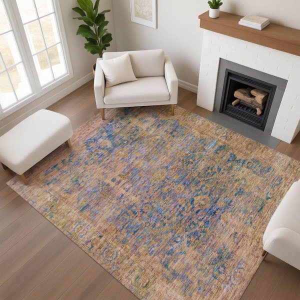 Mayfield Premium Machine Washable Abstract AMF1773 Navy 9 ft. x 12 ft. Area Rug