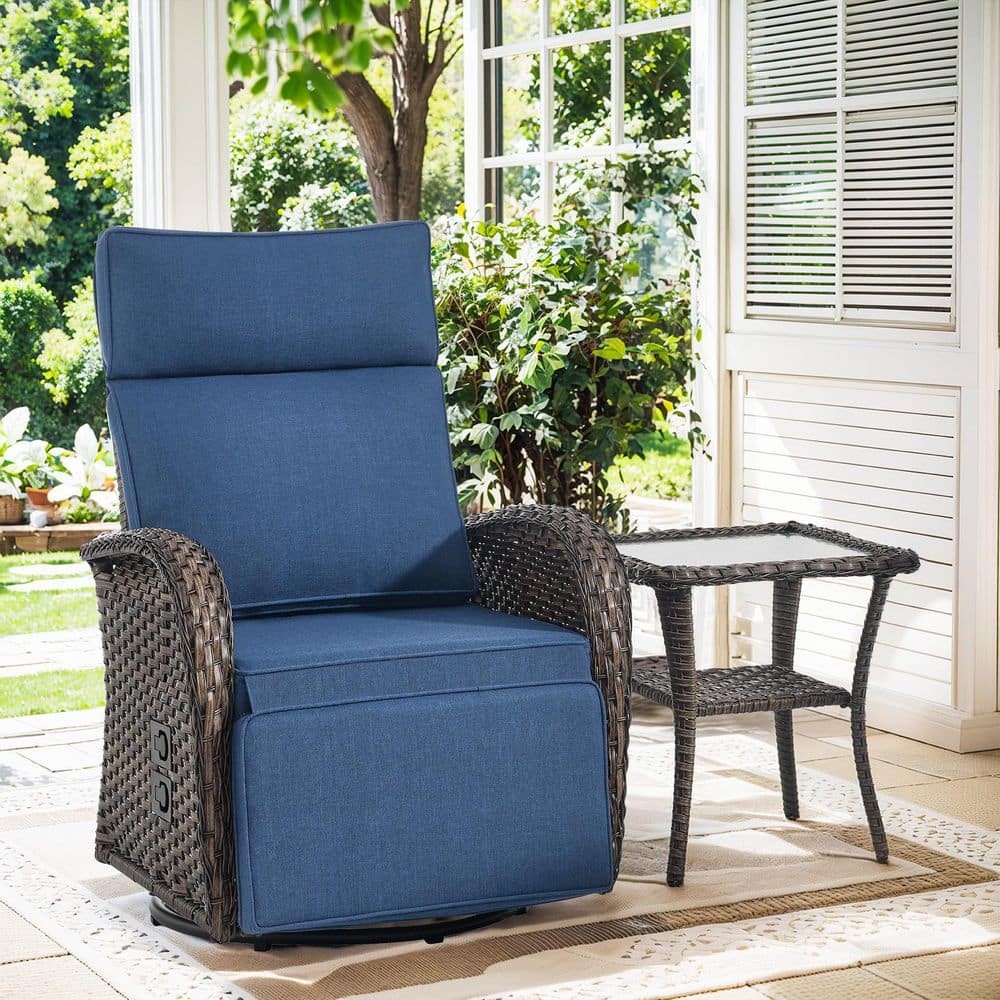 Carlos 2-Piece Outdoor Swivel Recliner Chair with Adjustable Backrest, 360° Swivel Patio Lounge Chair with Blue Cushions price history on PriceWatchPro