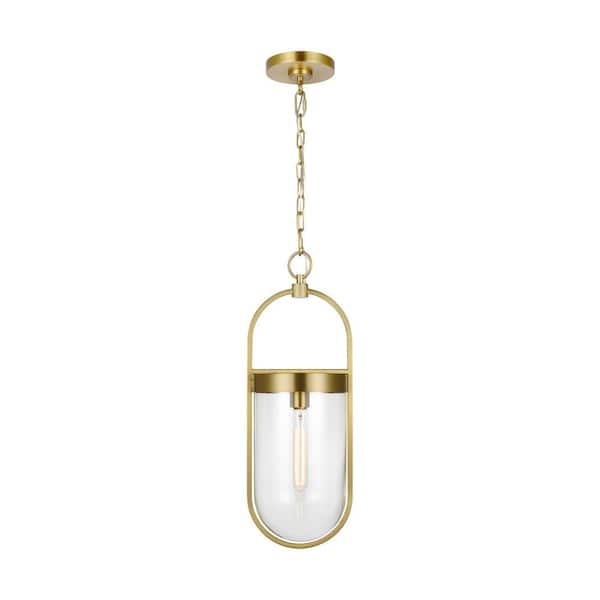Generation Lighting Blaine 8 in. W x 22.75 in. H 1-Light Burnished Brass Small Pendant Light with Clear Glass Shade, No Bulbs Included