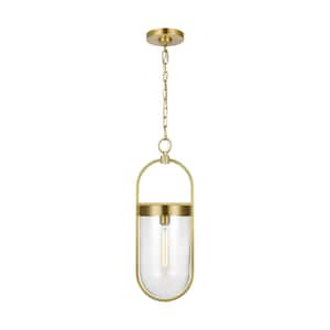 Blaine 8 in. W x 22.75 in. H 1-Light Burnished Brass Small Pendant Light with Clear Glass Shade, No Bulbs Included