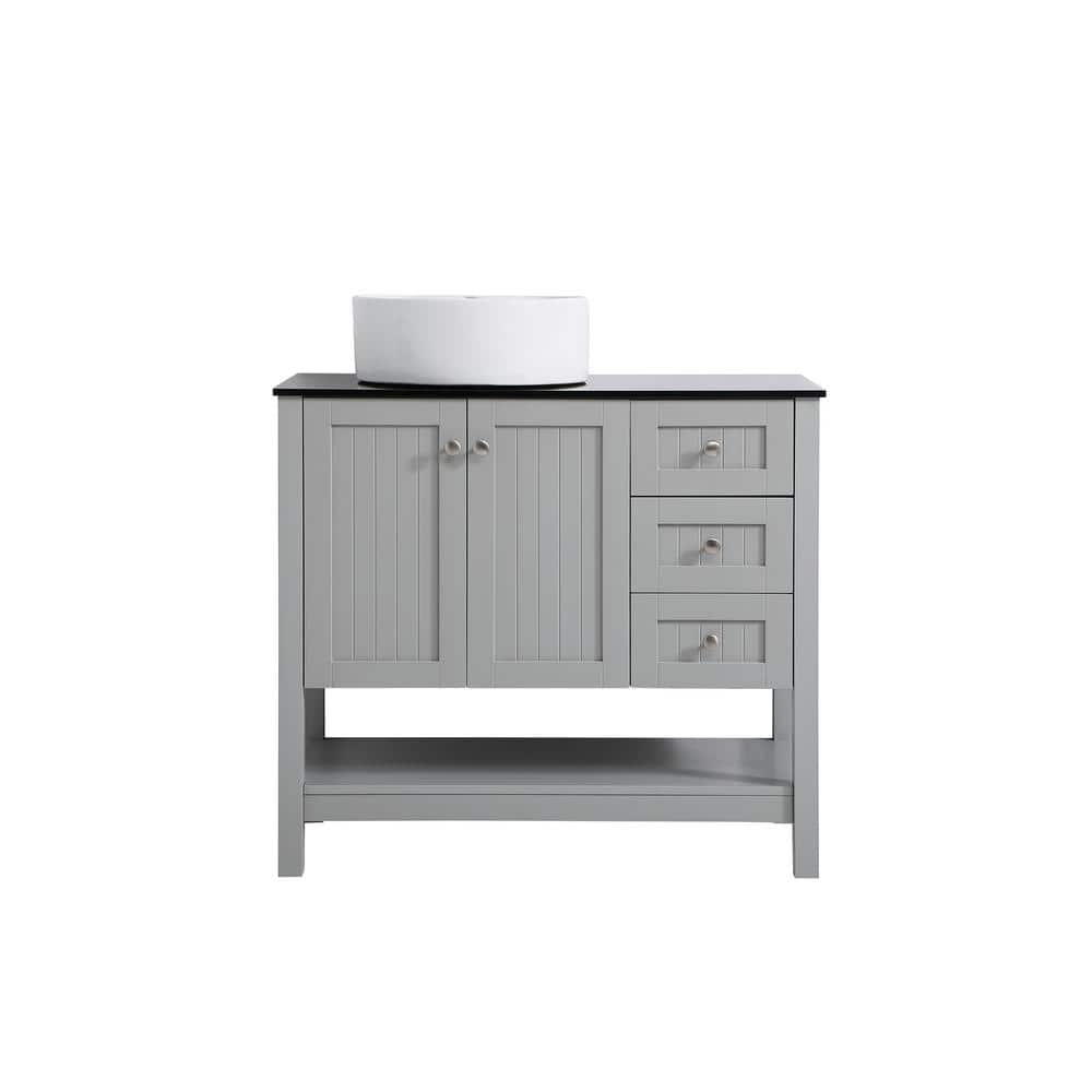 Timeless Home 36 in. W x 18.88 in. D x 38 in. H Single Bathroom Vanity in Gray with Black Tempered Glass Top