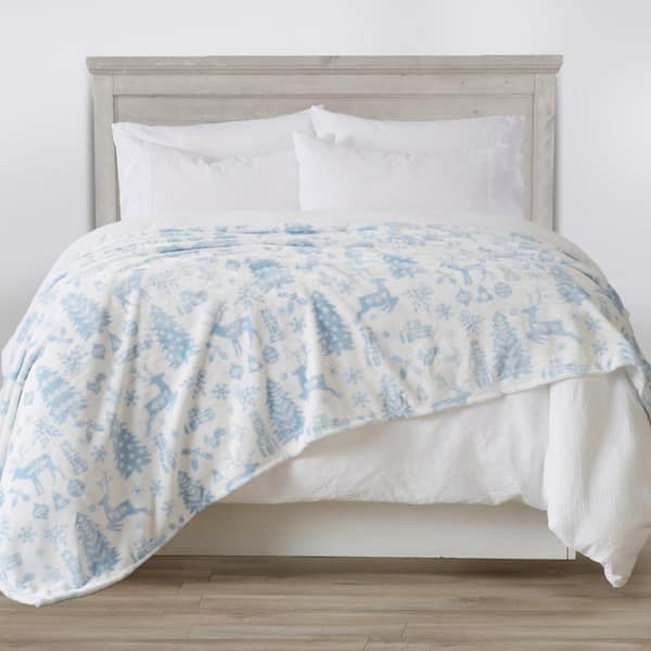 FRESHFOLDS Blue Microfiber Twin Ultra-Soft Plush Bed Blanket