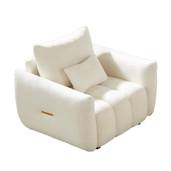 Unbranded Beige Teddy Fabric Sofa Modern Accent Armchair Upholstered Single Sofa Chair Reading Chair Lounge Chair with One Pillow