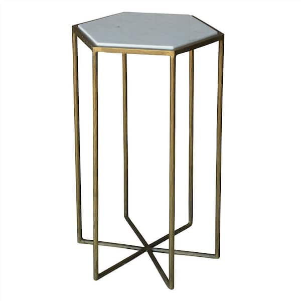 HomeRoots Shelly 14 in. Brass/White Wood End Side Table