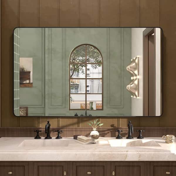 Csy 60 in. W x 36 in. H Rectangular Framed Wall Bathroom Vanity Mirror in Matte Black