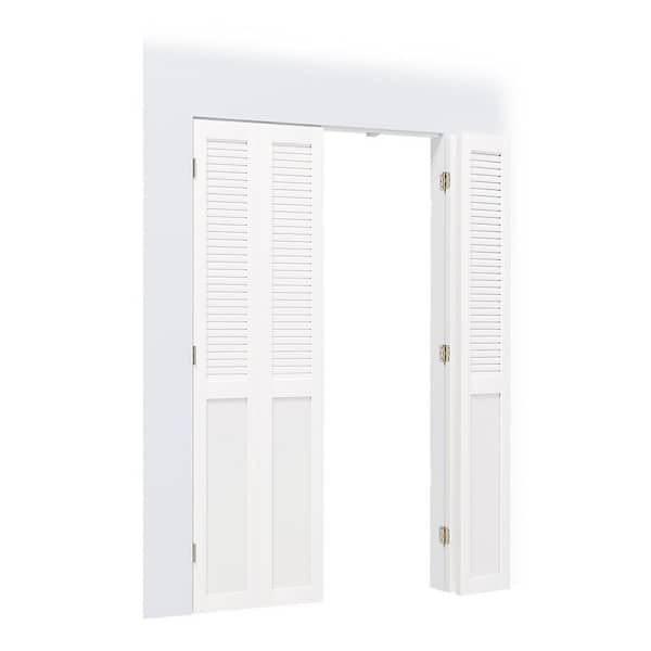 48 in x 80 in. Half Louvered Panel, Composite, Solid Core, MDF, PVC Covering Compack 180 Bi-Fold Door with Hardware Kits