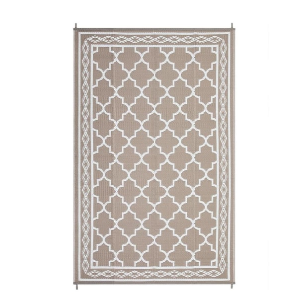 10 X 20 Gray coffee and white Outdoor Rug with North African/Geometric Print Plastic Straw Mat, Collapsible, Washable