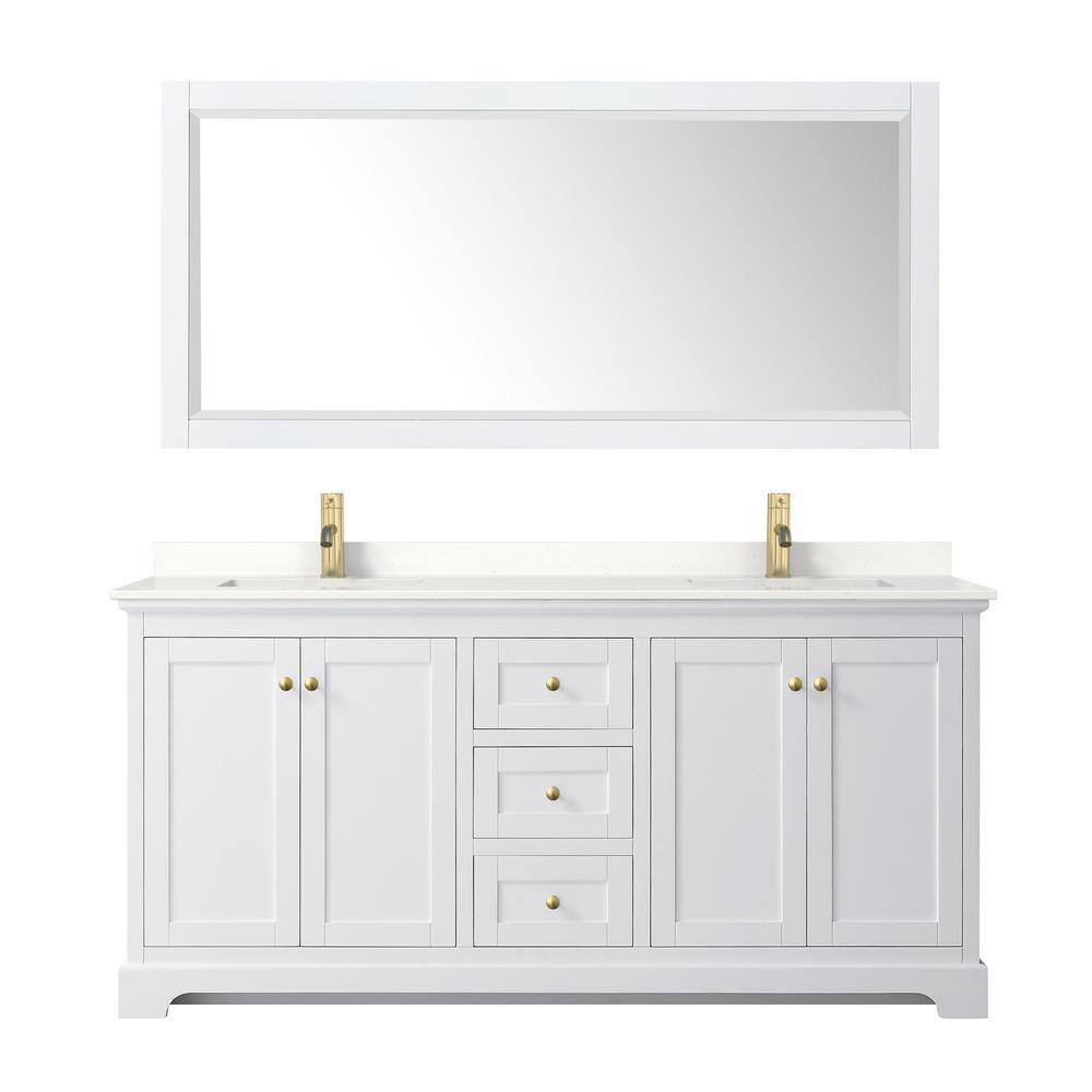 Avery 72-Inch White Double Vanity with Quartz Top and Gold Hardware
