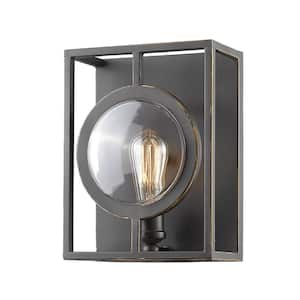 Port 9 in. 1-Light Olde Bronze Wall Sconce Light with Olde Bronze Steel Shade with Bulb(s) Included