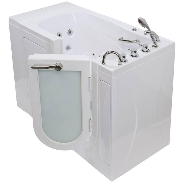 Ella Malibu 52 in. Acrylic Walk-In Whirlpool and MicroBubble Air Bathtub in White with RHS Door, 5 Piece Faucet, Dual Drain