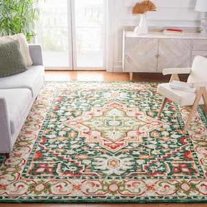 Aspen Green/Red 8 ft. x 10 ft. Border Floral Medallion Area Rug