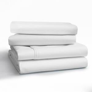Silkmax 4-Piece White Staple Combed 200 TC 100% Cotton Cal King Bed Sheet Set Fits Mattress upto 16 in. Deep Pocket