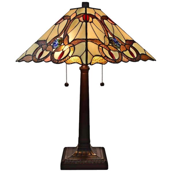 Amora Lighting 23 in. Multi-Colored Tiffany Style Geometric Mission Table Lamp