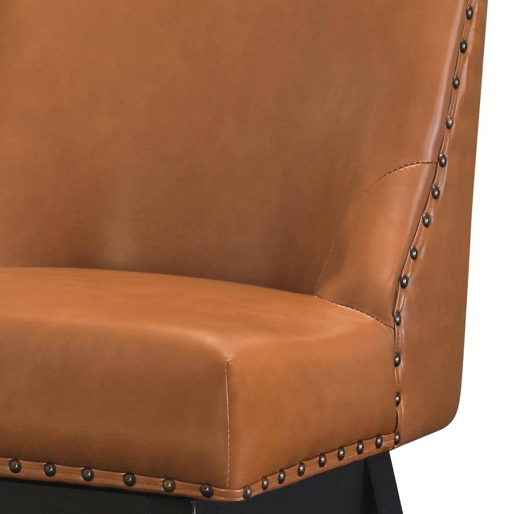 26'' Yellowish-Brown Swivel Counter Stools with Faux Leather and Wood Legs, Set of 6