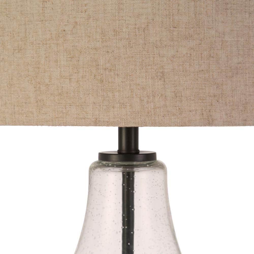 Lagos Seeded Glass 23" Tall Table Lamp with Antique Bronze Finish and Flax Shade