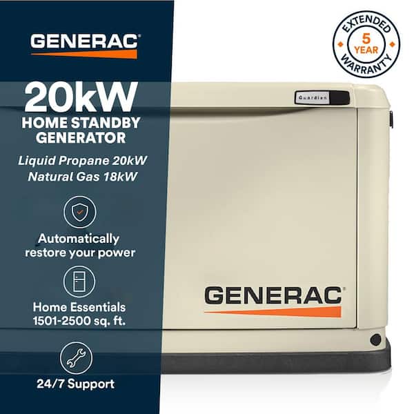 20,000-Watt (LP)/17,000-Watt (NG) Air Cooled Standby Generator, Aluminum Enclosure