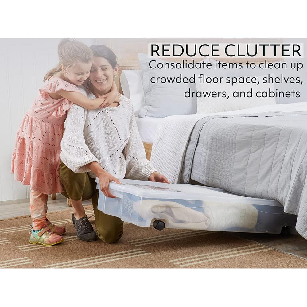 Clear Plastic Under-Bed Storage Boxes with Wheels, 68 qt, 2-Pack