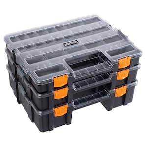 13 in. Gray Polypropylene 3-In-1 Portable Tool Box Organizer with 52 Customizable Compartments
