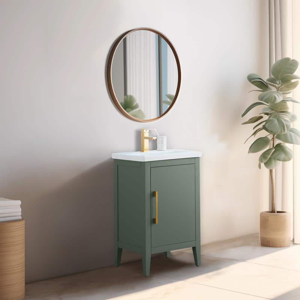 20'' Vintage Green Single Bathroom Vanity with Ceramic Top