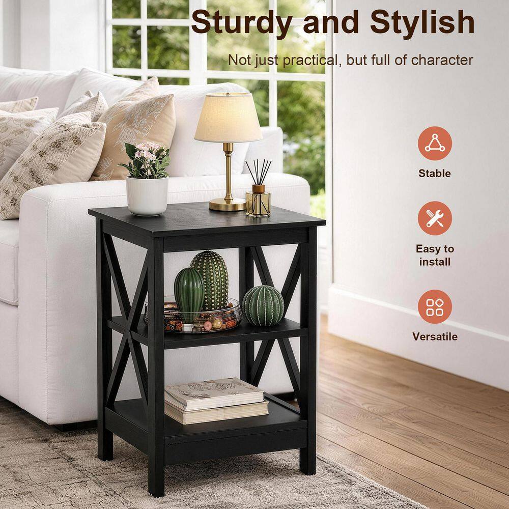 Black MDF Modern 16 in. Width Accent Square End Table with 3-Tier Side Table (2 Sets) - thumbnail 5