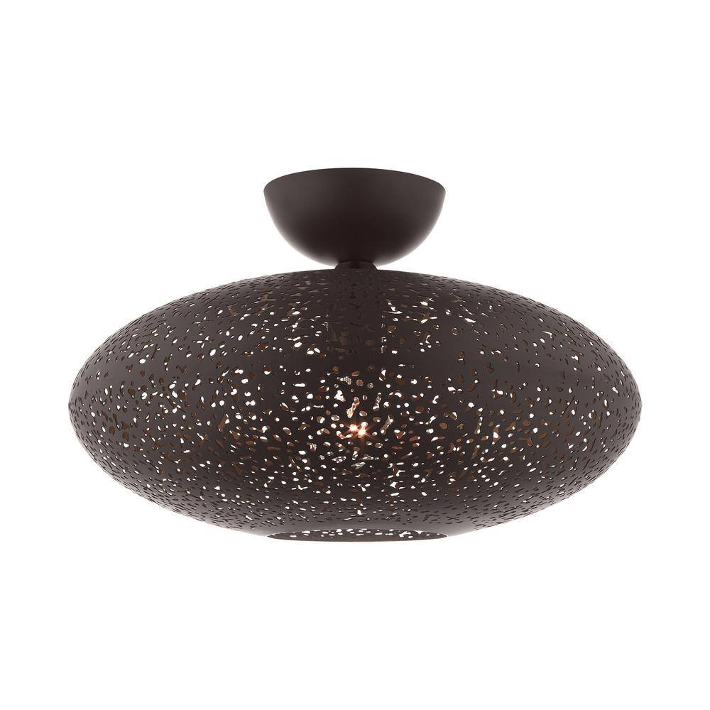 Elegant Bronze and Crystal 1-Light Semi-Flush Mount