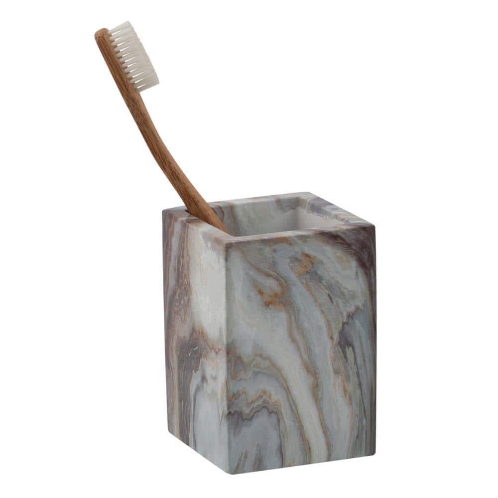 Gray and White Marble Square Bathroom Tumbler