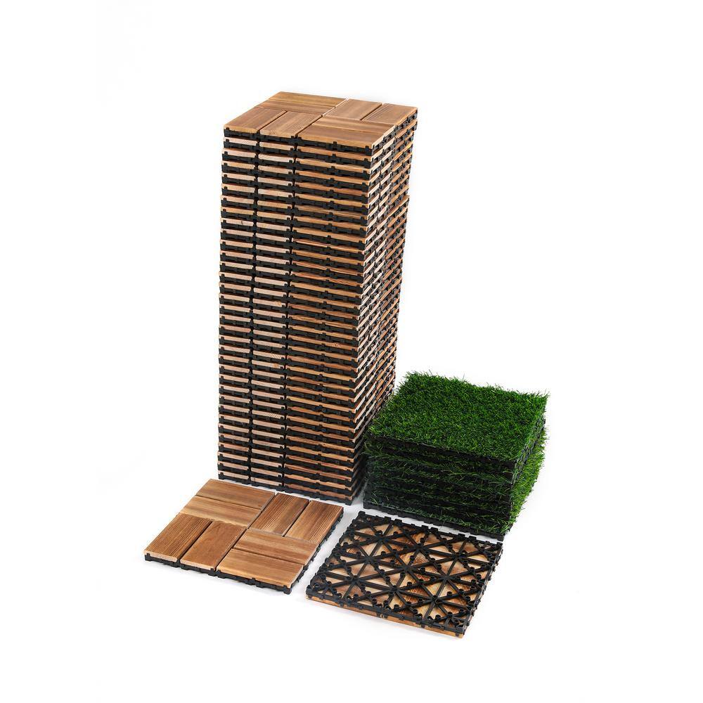 12 in. L x 12 in. W Outdoor Checker Pattern Waterproof Deck Tile in Wood (Pack of 44 Tiles), Includes 8 Simulated Lawns price history on PriceWatchPro