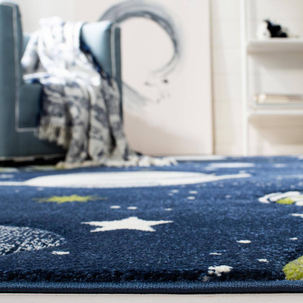 Navy and Ivory Space-Themed Kids Rectangular Rug