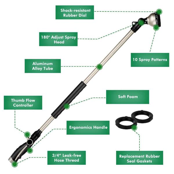 OGETFUUR 36 in. Watering Wand, Metal Garden Hose Wand with