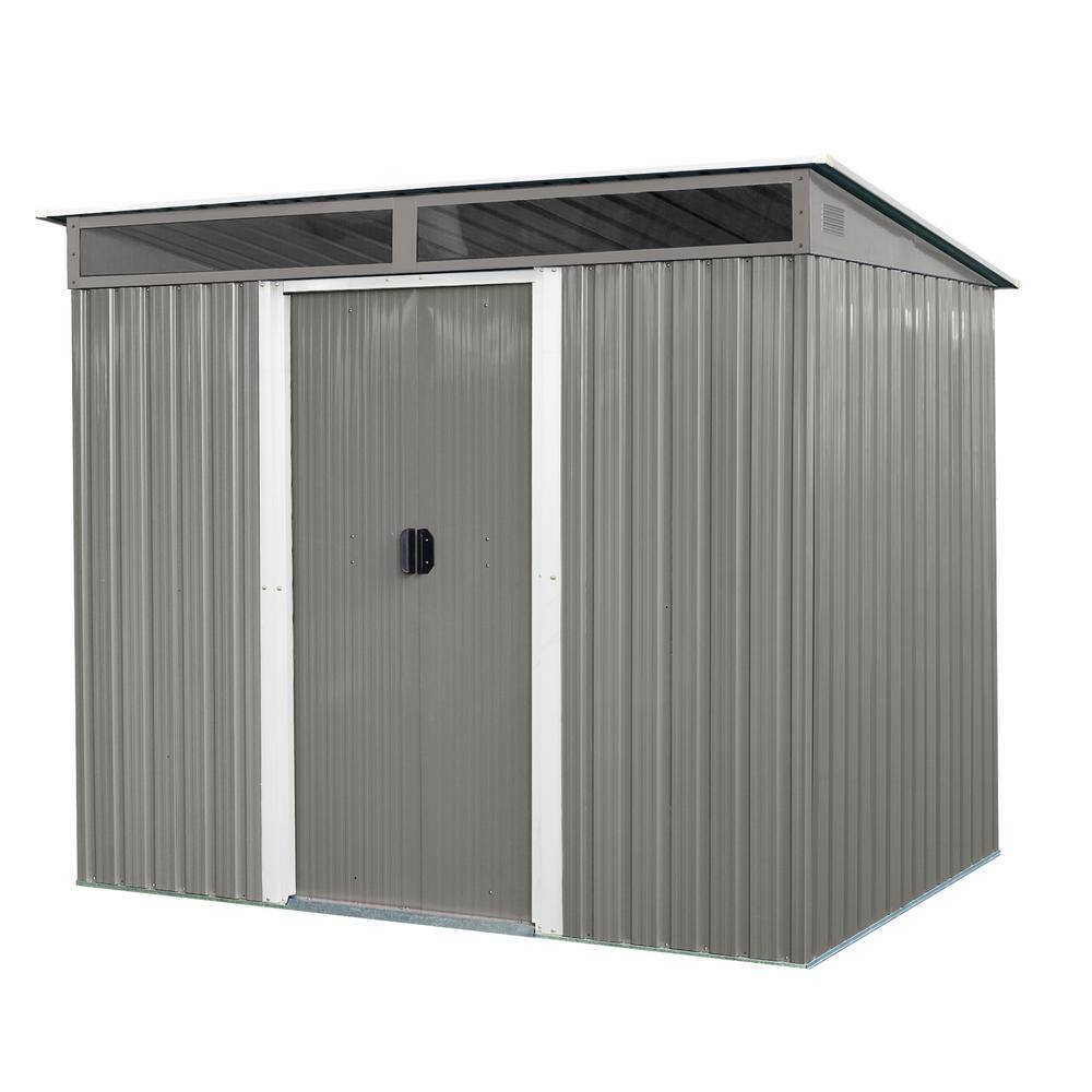 8 ft. W x 6 ft. D Gray Outdoor Metal Storage Shed with Lockable Sliding Doors and Transparent Plate (48 sq. ft.) price history on PriceWatchPro