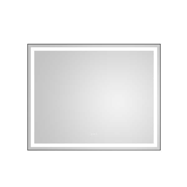 Unbranded 60 in. W x 48 in. H Modern Large Rectangular Framed Lighted Surface Wall Mount Mirror Bathroom Vanity Mirror in White