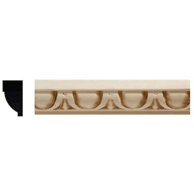 681 9/16 in. x 1 in. x 96 in. White Hardwood Embossed Egg and Dart Trim Detail Moulding