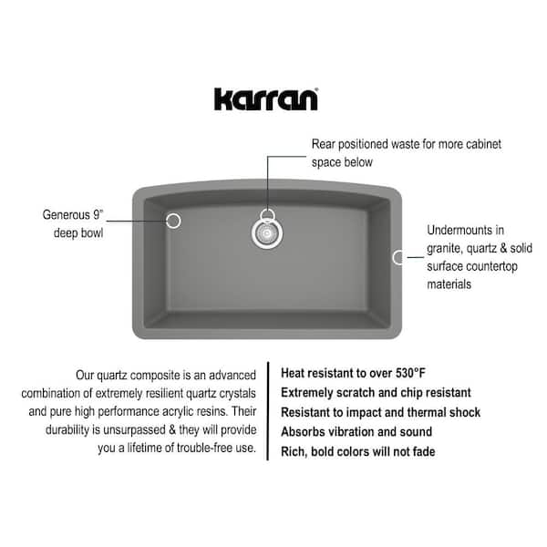 Karran Undermount Quartz Composite 32 In Single Bowl Kitchen Sink In Grey Qu 712 Gr The Home Depot