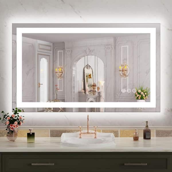 40 in. W x 24 in. H Rectangular Frameless LED Frontlit,RGB Backlit Anti-Fog Tempered Glass Wall Bathroom Vanity Mirror