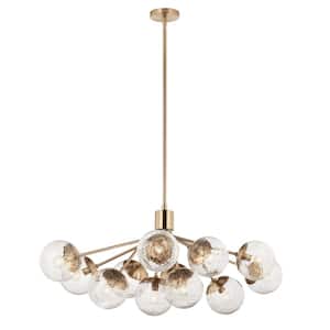 Silvarious 48 in. 12-Light Champagne Bronze Modern Crackle Glass Shaded Linear Convertible Chandelier for Dining Room