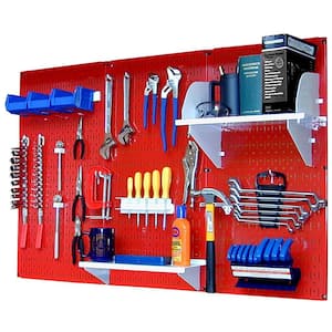 32 in. x 48 in. Metal Pegboard Standard Tool Storage Kit with Red Pegboard and White Peg Accessories