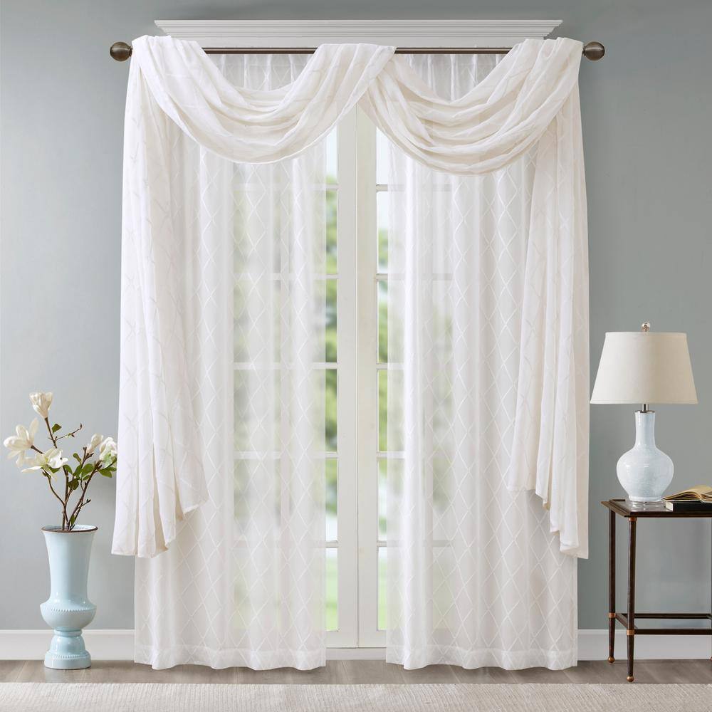 White Diamond Sheer Embroidered Ground Length Window Scarf