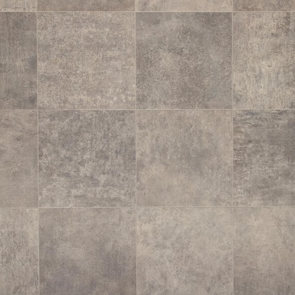 Lifeproof Fischer Grey Tile 16 MIL 13.2 ft. W x Cut to Length Waterproof Vinyl Sheet Flooring