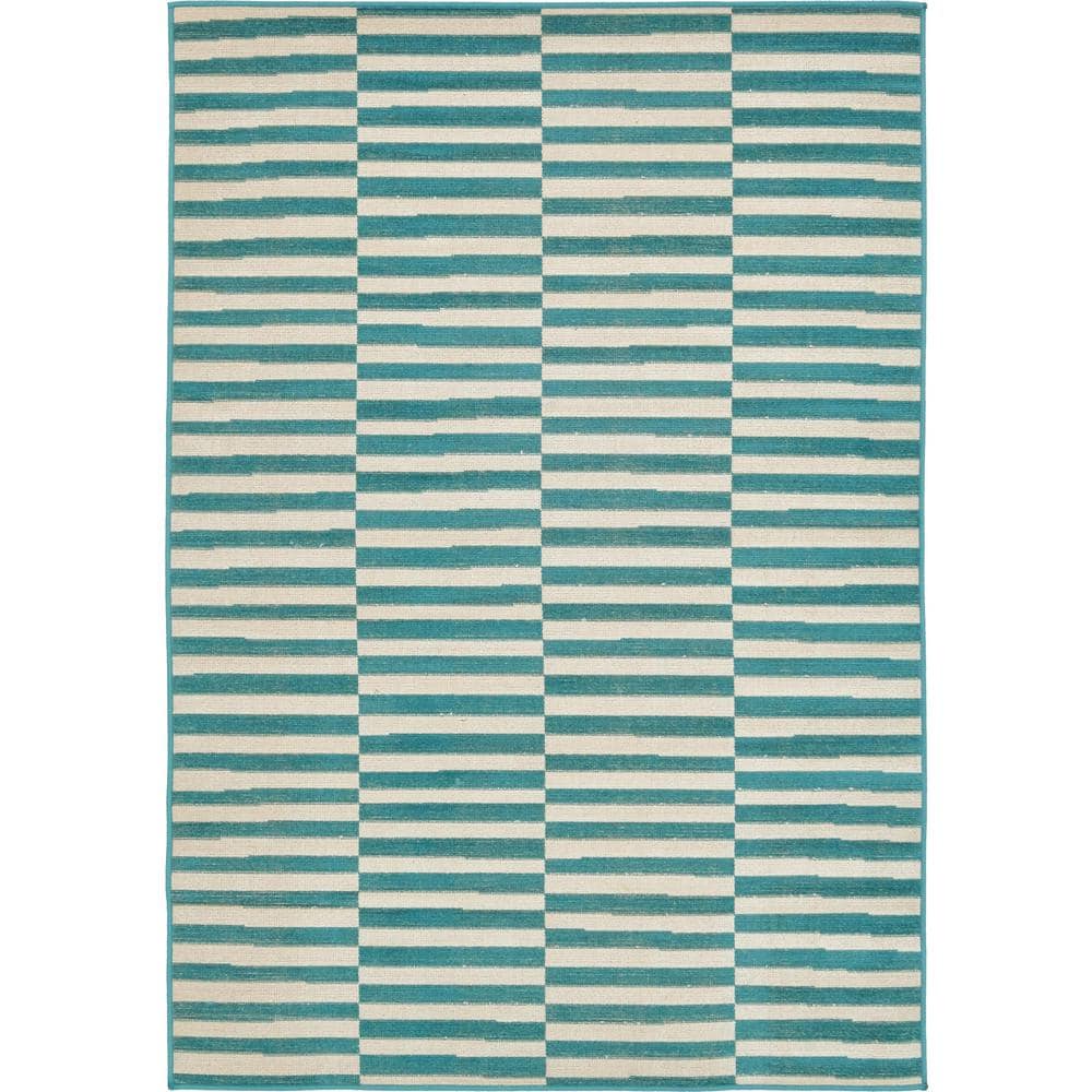 Teal Stripe Easy-Care Synthetic 4' x 6' Rectangular Rug