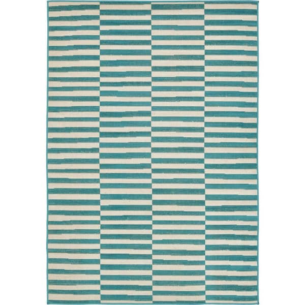 Unique Loom Williamsburg Striped Teal 4' 0 x 6' 0 Area Rug