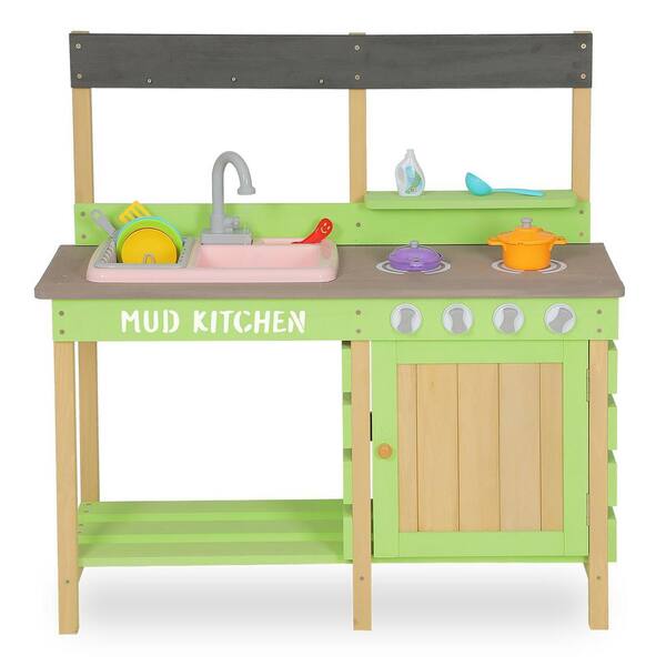 Miscool Any Wooden Kids Kitchen Playset, Indoor Outdoor Pretend Mud Kitchen Set for Toddler, Play Kitchen Toy
