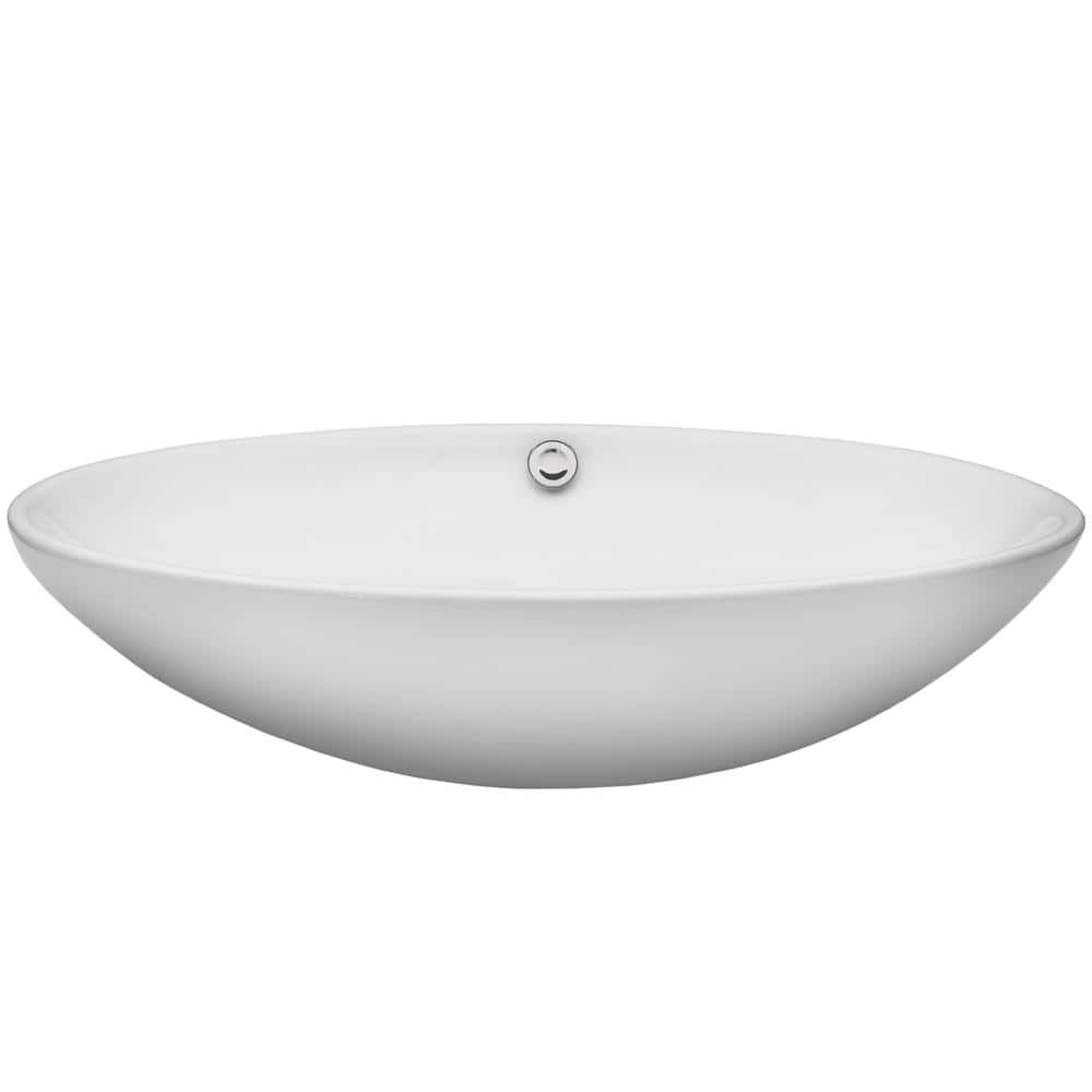 Bianco White Ceramic Oval Vessel Sink with Overflow
