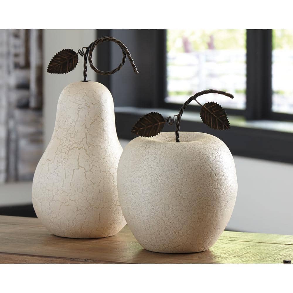 Antique White Metal Apple and Pear Sculpture Set